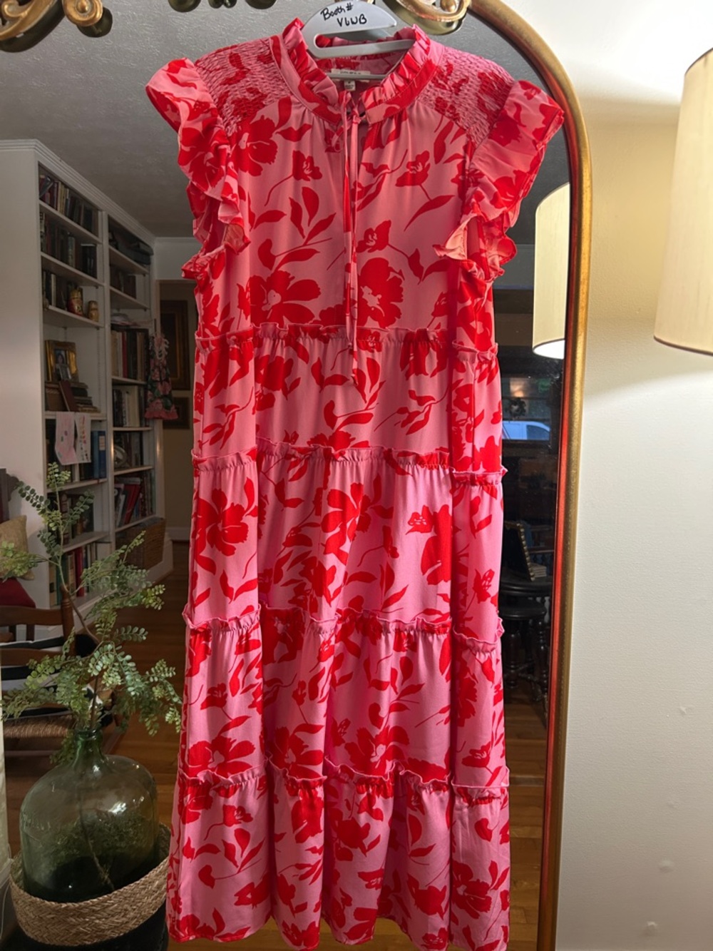 Umgee Pink and Red Floral Ruffle Blouse boutique size M